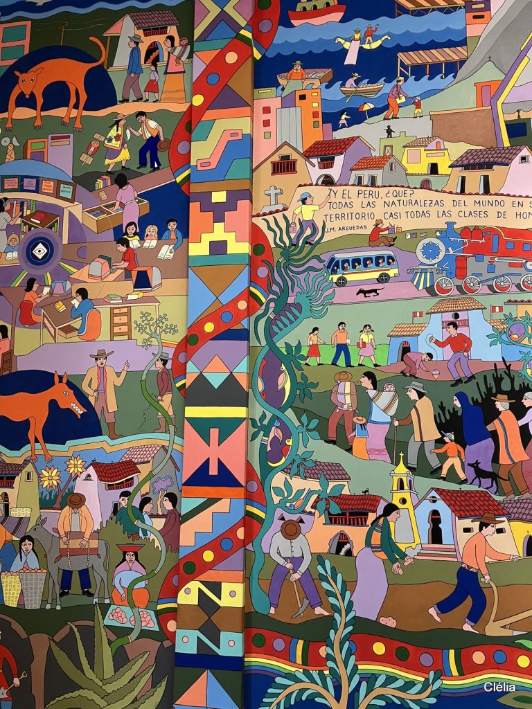 Fresque murale colorée et naïve illustrant la vie quotidienne des Péruviens  – que voir à Lima
