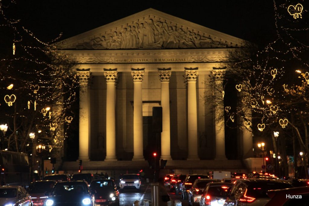 Illuminations de Noël Paris, rue Royale et église de la Madeleine