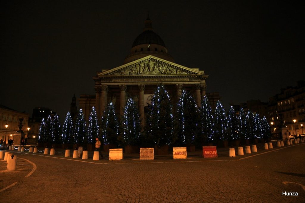 Sapins de Noël sur la place du Panthéon à Paris