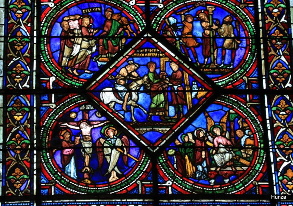 Vitrail du Bon Samaritain dans la cathédrale Saint-Étienne de Sens