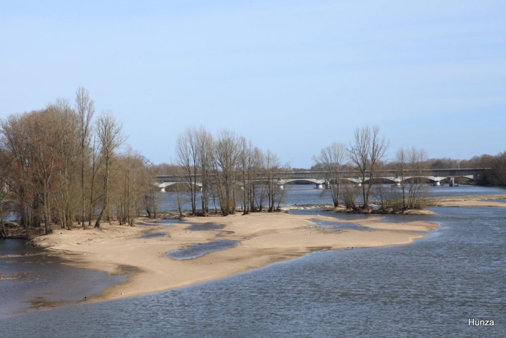 Bancs de sable et îlots de la Loire vus depuis le pont Georges V à Orléans