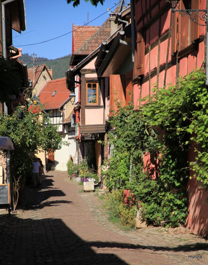 Rue du Rempart Nord bordée de maisons à colombages à Eguisheim